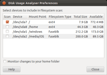 shows the root disc selected